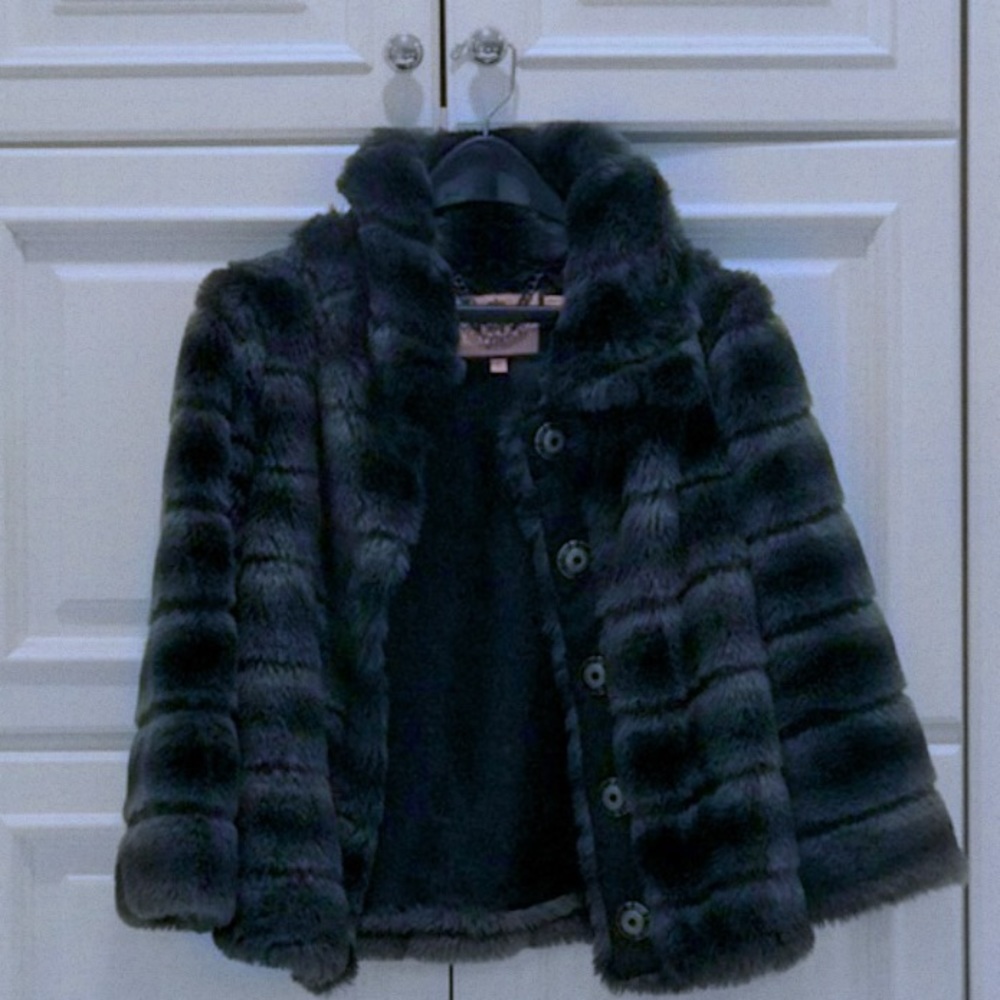 Juicy Couture Faux Fur Capelet 3/4 sleeve Blue S